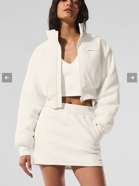 ALO Yoga White Cropped Fleece Jacket